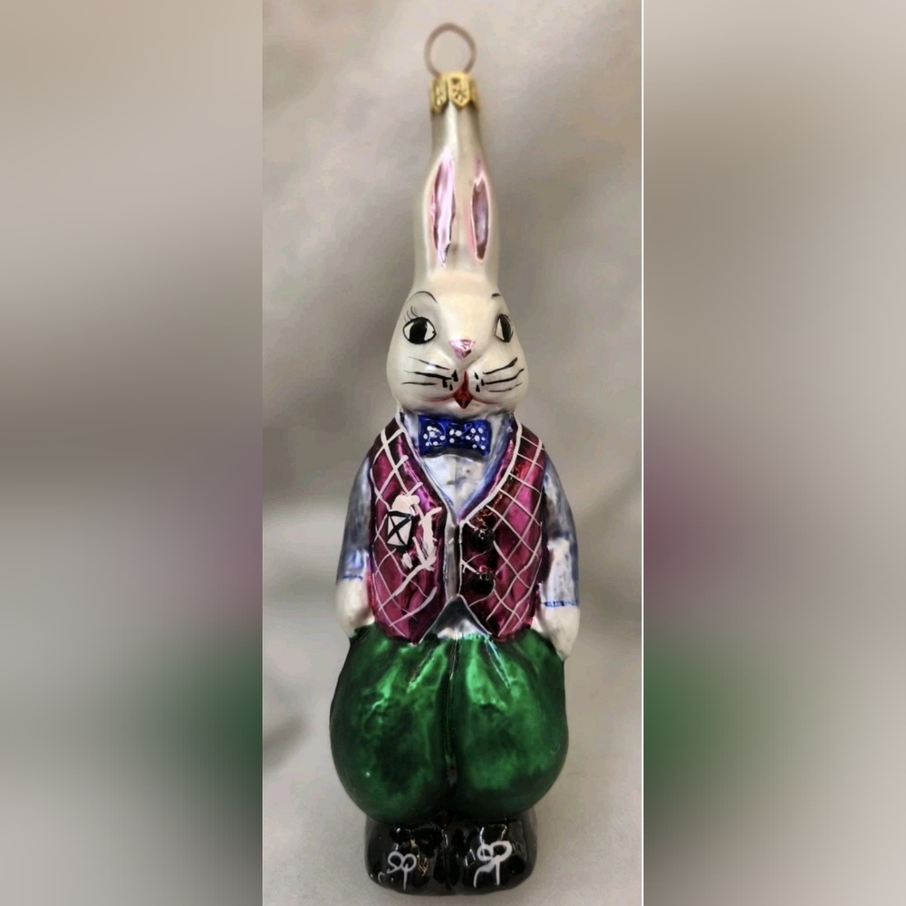 Christopher Radko Billy Bunny Glass EASTER Gem Ornament, Handpainted. Like New